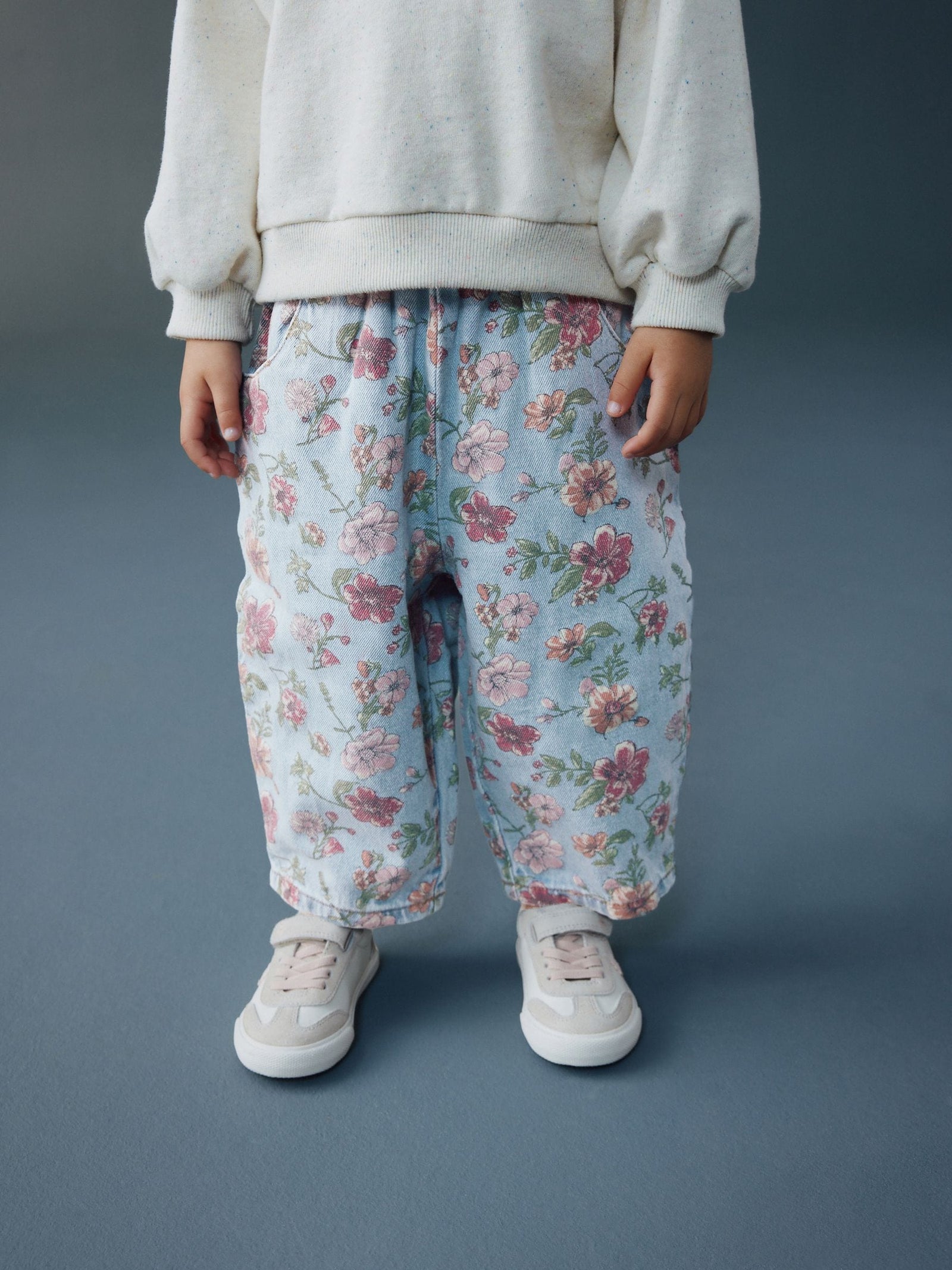 Blue Floral Print Pullon Barrel Jeans (3mths-7yrs)