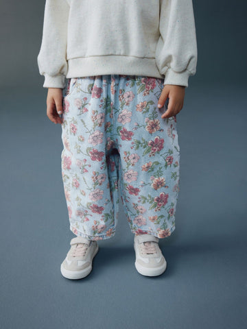 Blue Floral Print Pullon Barrel Jeans (3mths-7yrs)