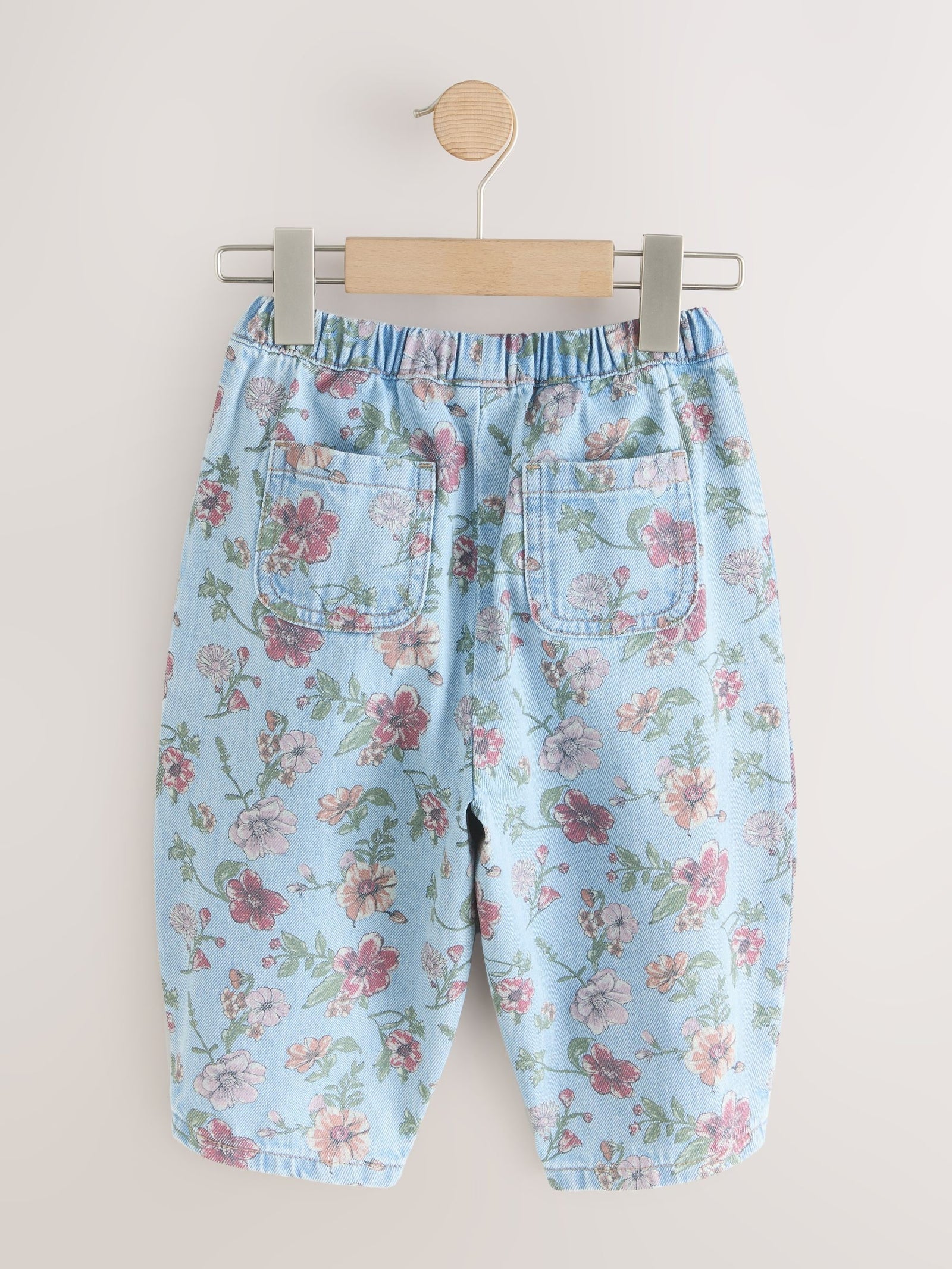 Blue Floral Print Pullon Barrel Jeans (3mths-7yrs)