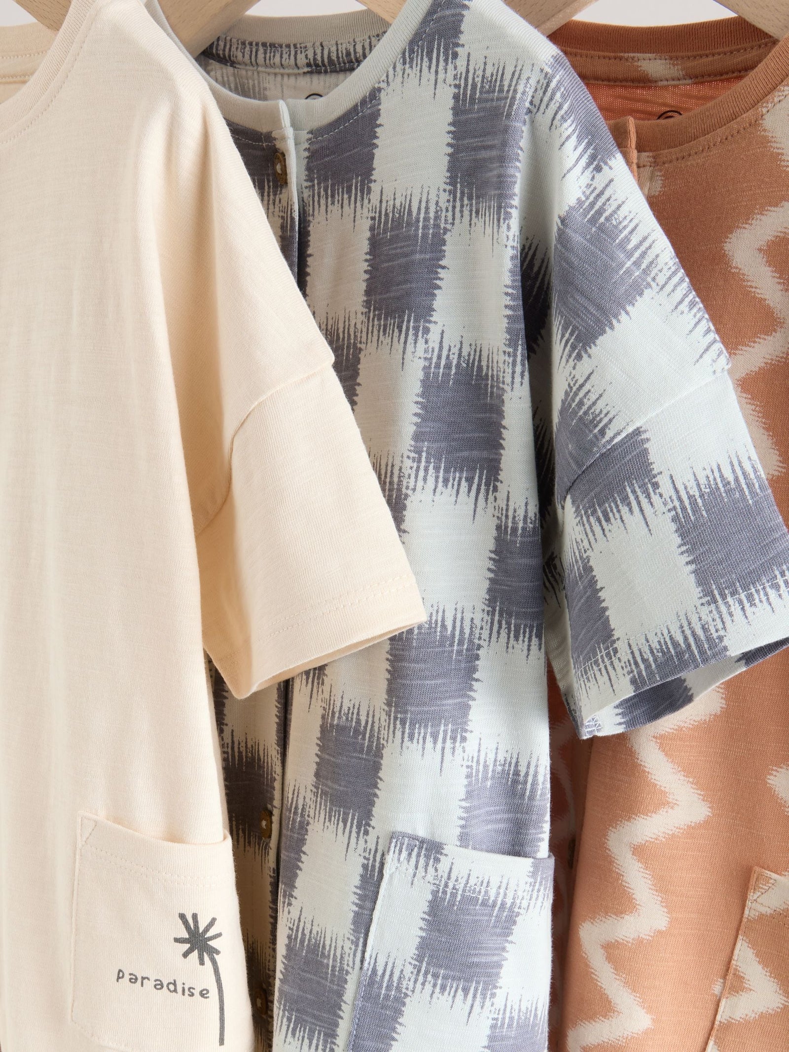 Neutral Sunbaked Printed Button Through Jersey Baby Rompers 3 Pack