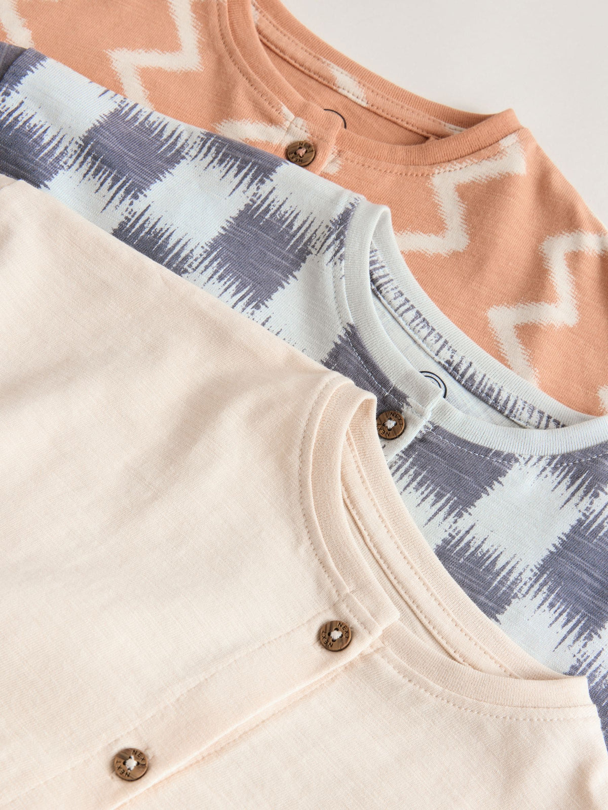 Neutral Sunbaked Printed Button Through Jersey Baby Rompers 3 Pack