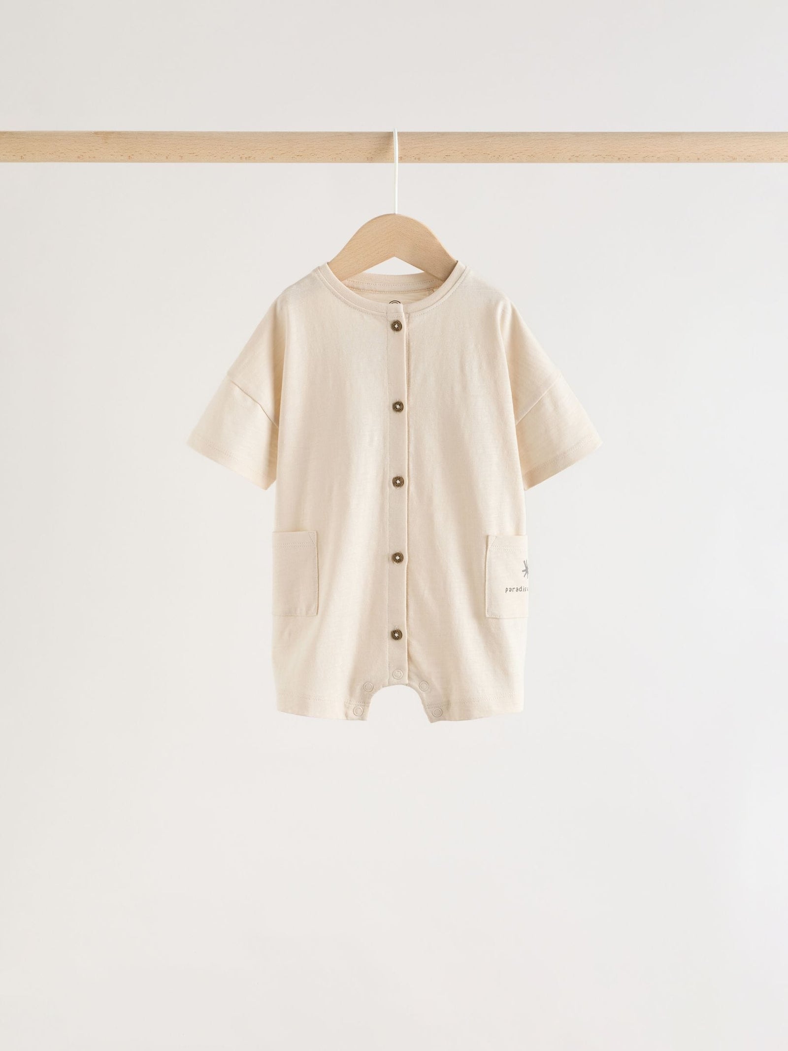 Neutral Sunbaked Printed Button Through Jersey Baby Rompers 3 Pack