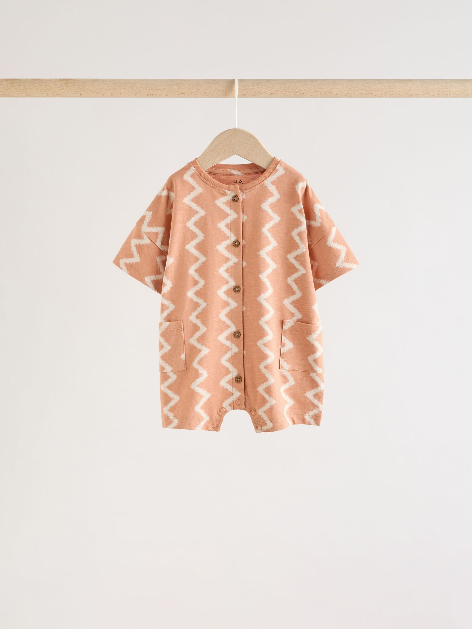 Neutral Sunbaked Printed Button Through Jersey Baby Rompers 3 Pack