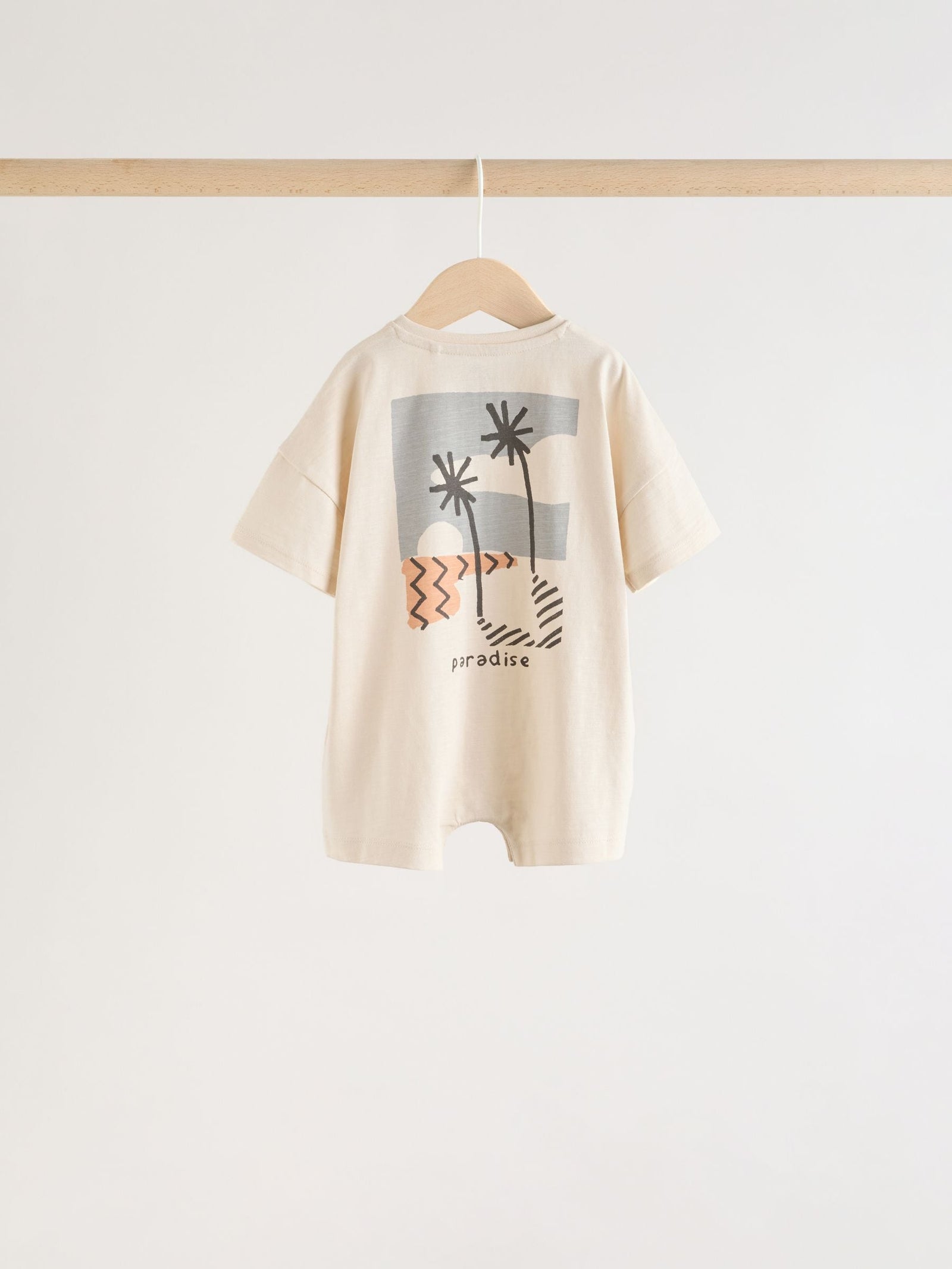 Neutral Sunbaked Printed Button Through Jersey Baby Rompers 3 Pack