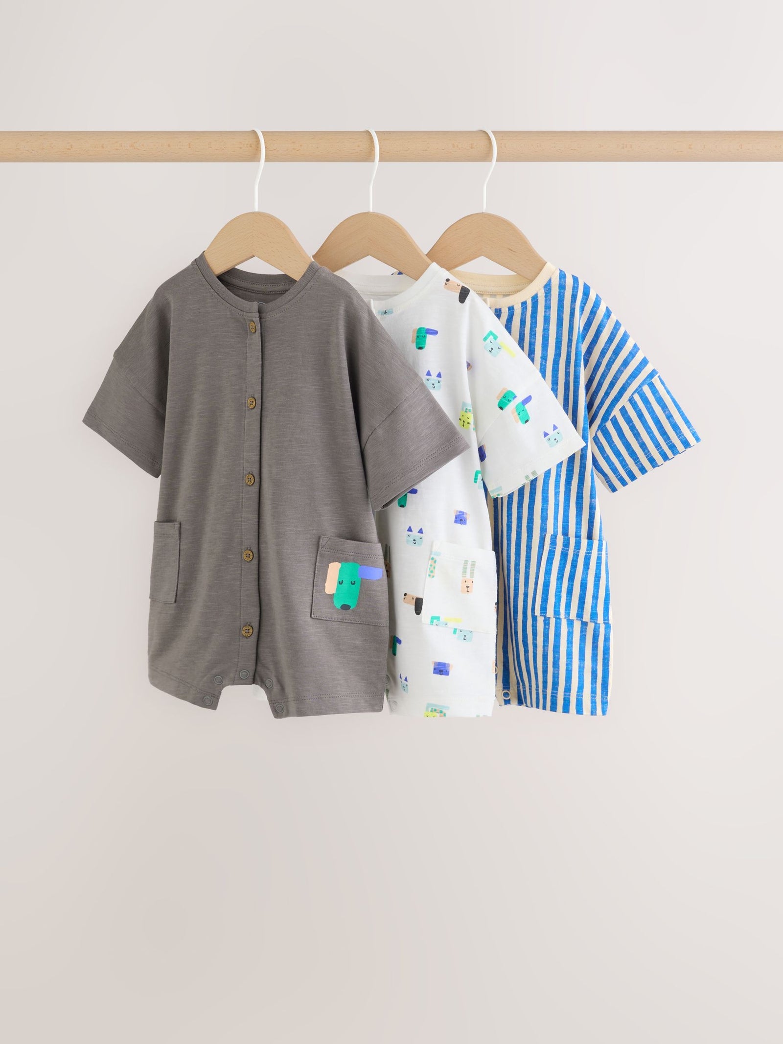 Green Print Jersey Baby Rompers 3 Pack