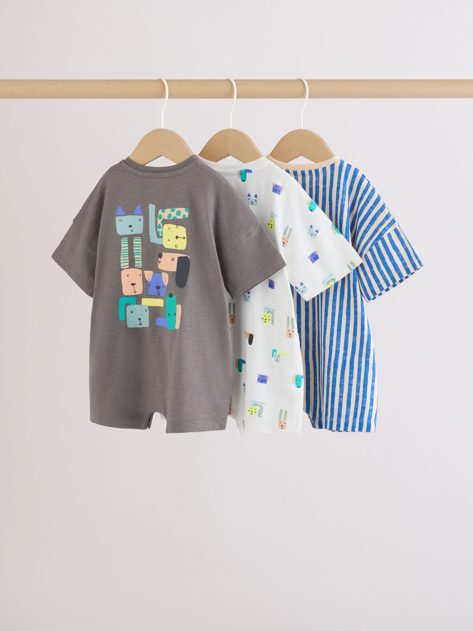 Green Print Jersey Baby Rompers 3 Pack