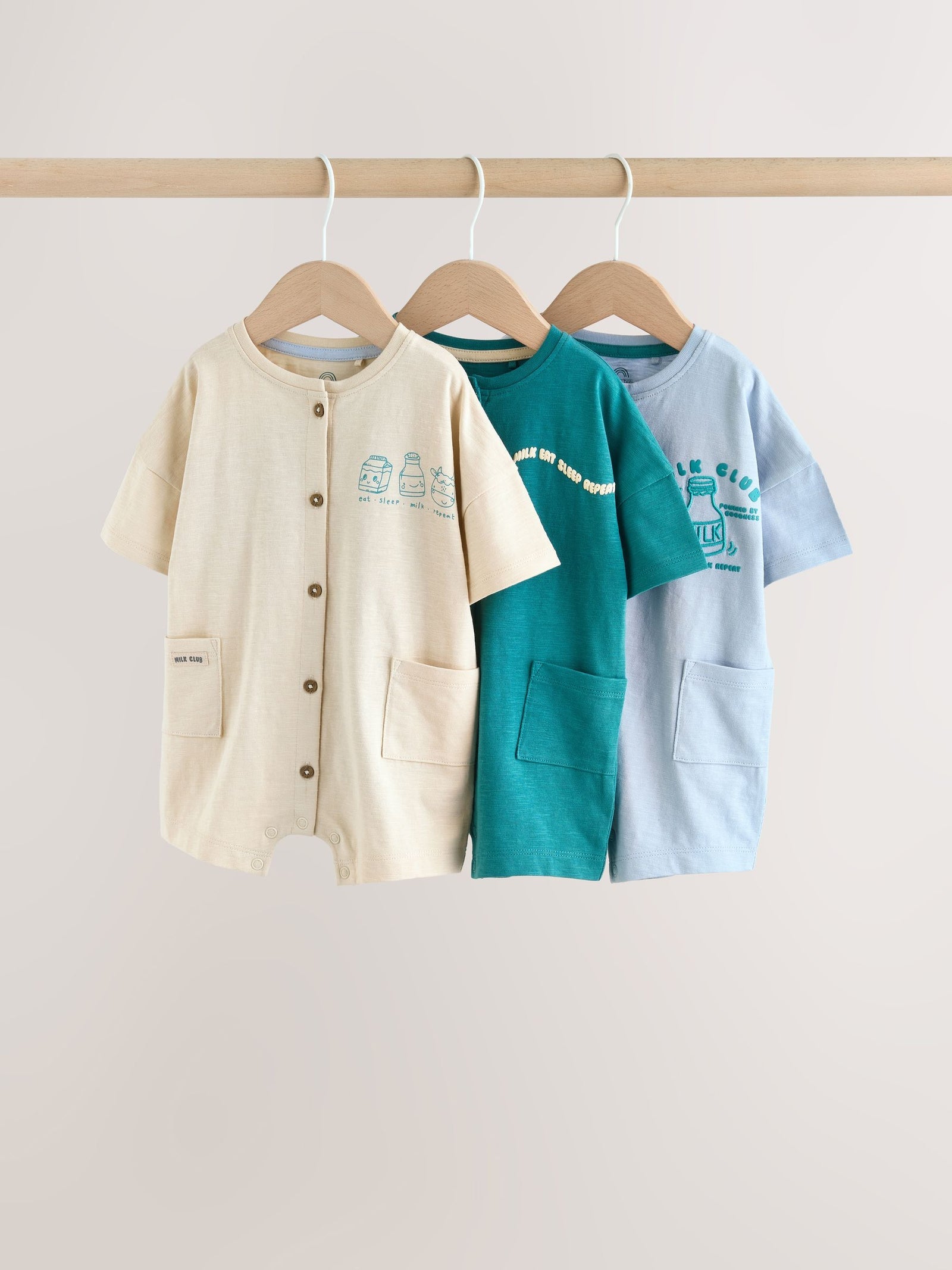 Green Milk Club Jersey Baby Rompers 3 Pack