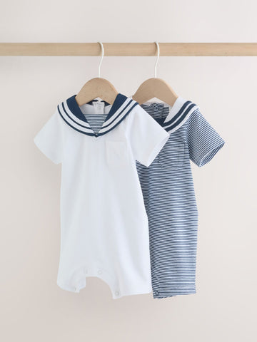 Blue Stripe Sailor Collar Jersey Baby Romper 2 Pack