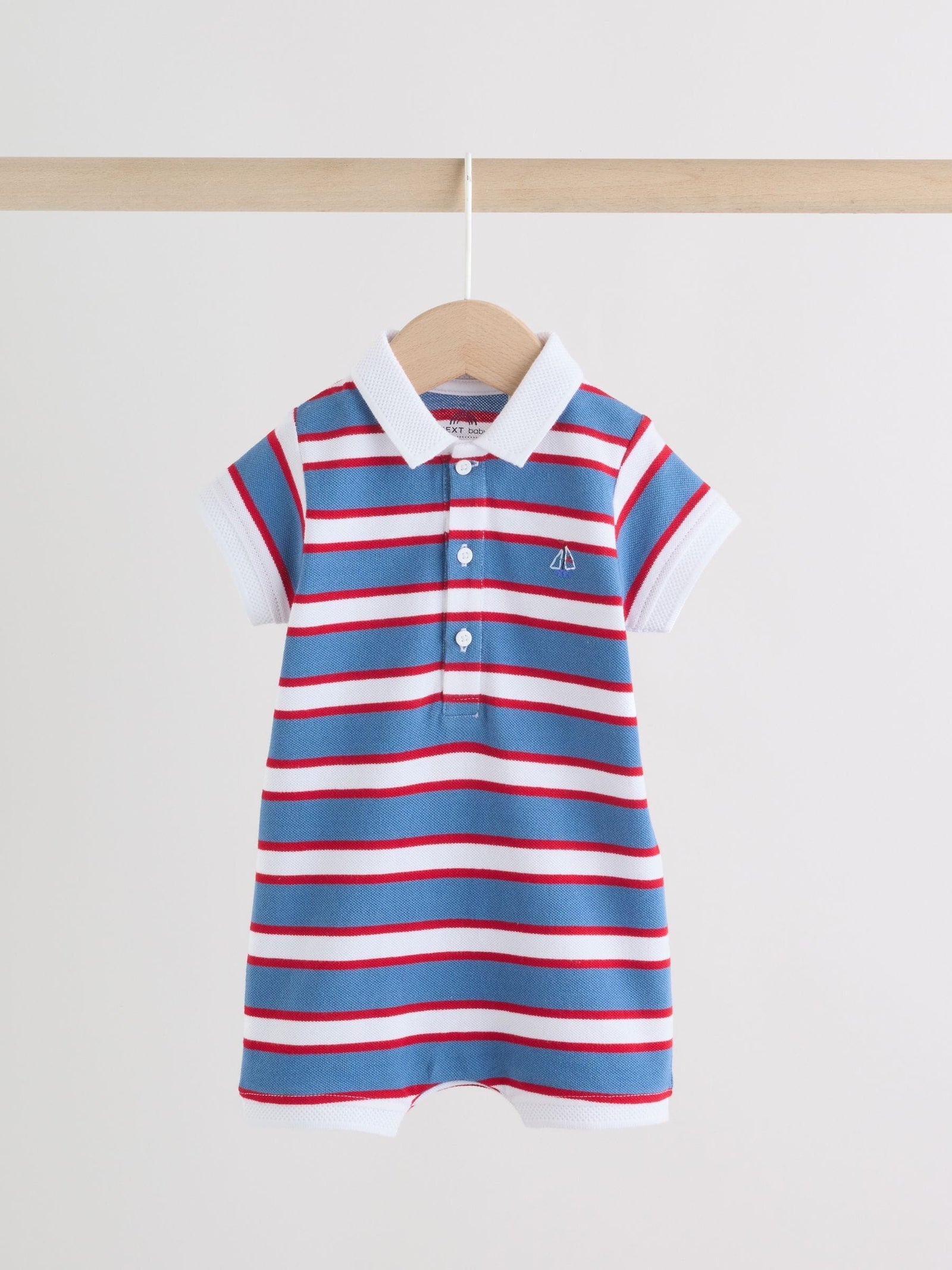 Red/Blue Rugby Striped Smart Collar Baby Rompers 2 Pack