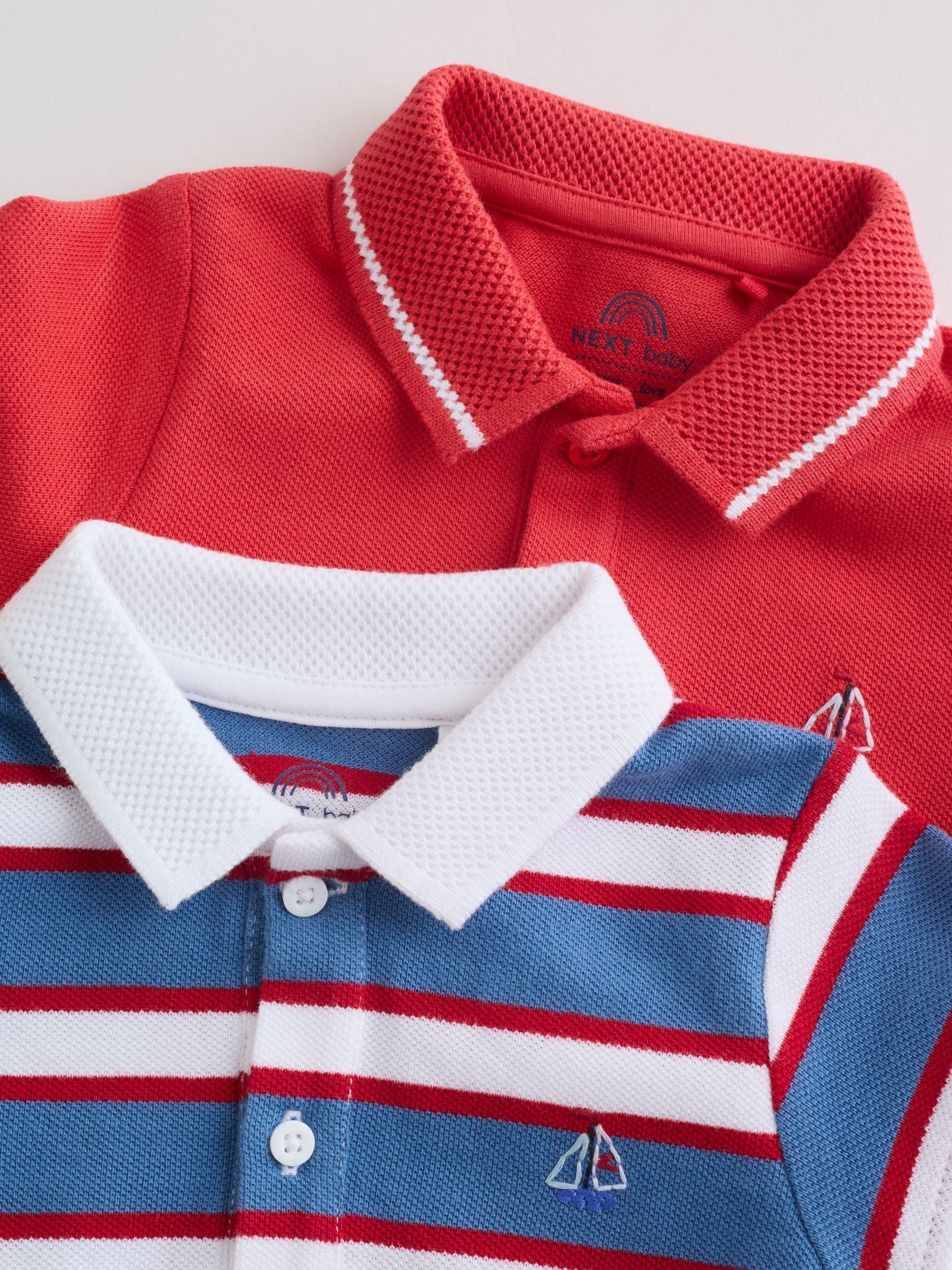 Red/Blue Rugby Striped Smart Collar Baby Rompers 2 Pack