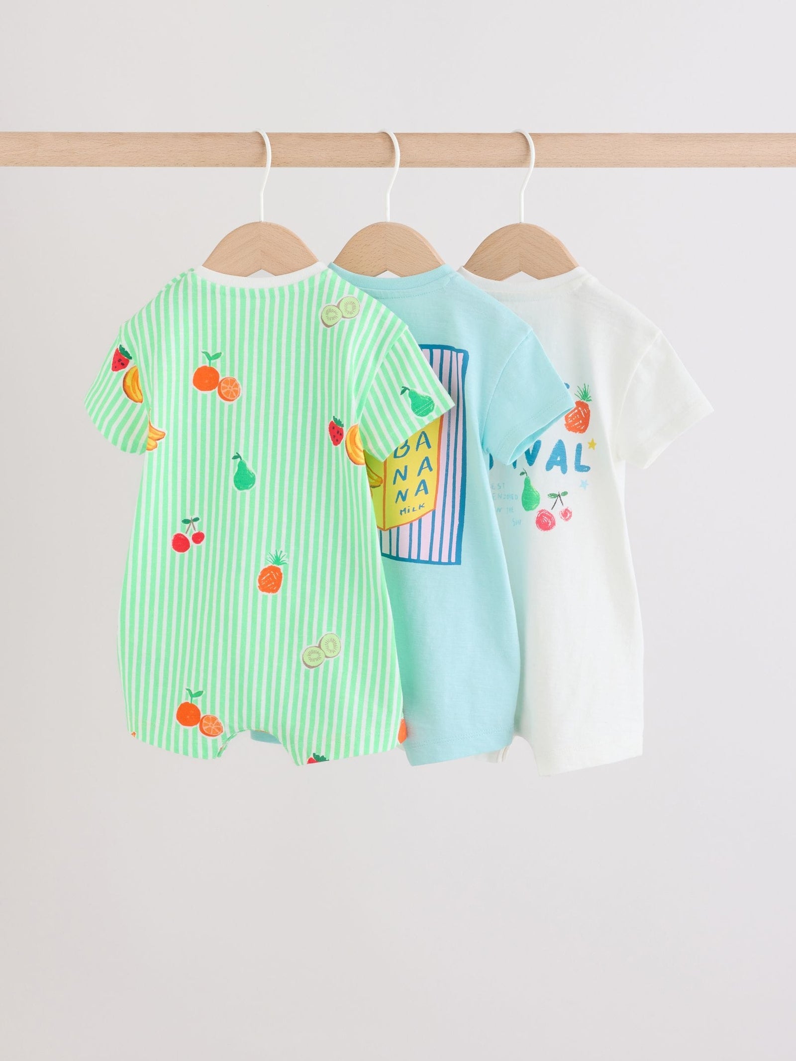 Blue Fruit Print Jersey Baby Rompers 3 Pack