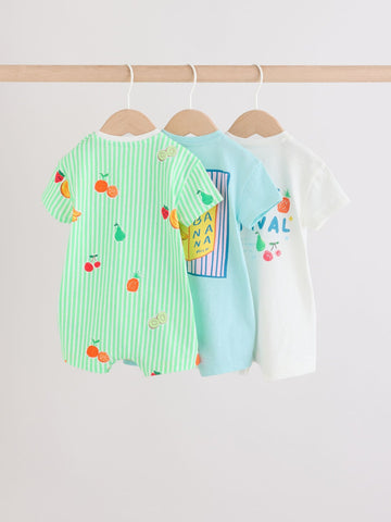Blue Fruit Print Jersey Baby Rompers 3 Pack