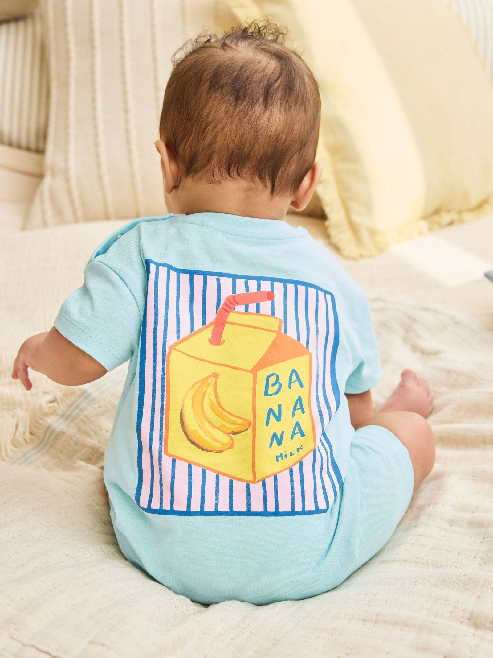 Blue Fruit Print Jersey Baby Rompers 3 Pack