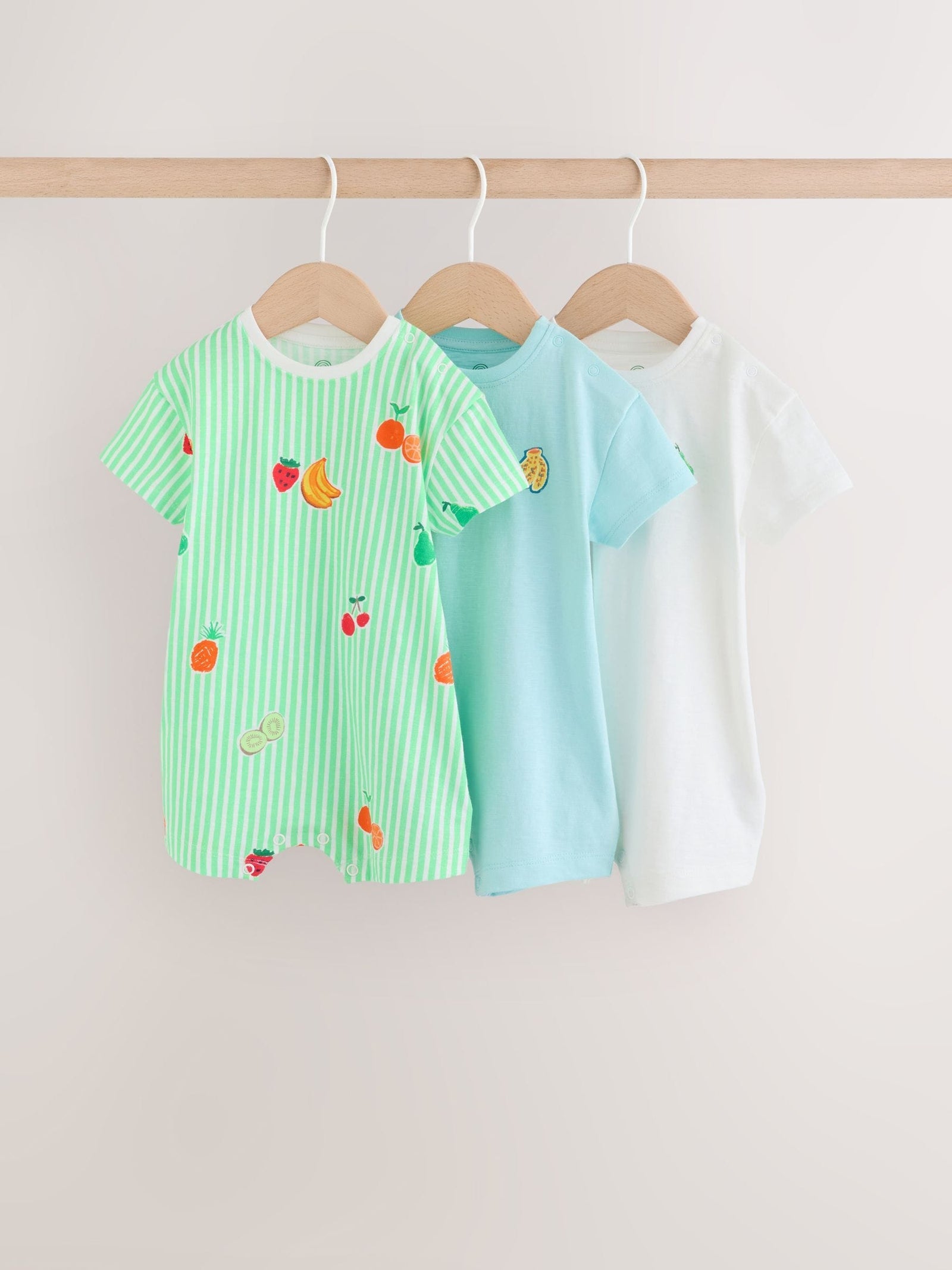 Blue Fruit Print Jersey Baby Rompers 3 Pack