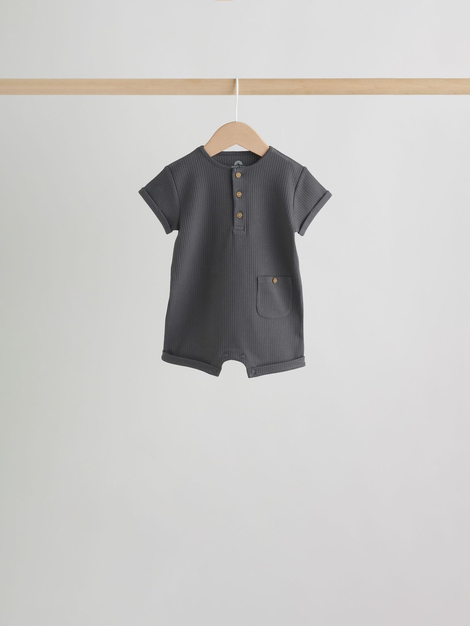 Grey Grandad Button Neck Baby Rompers 4 Pack