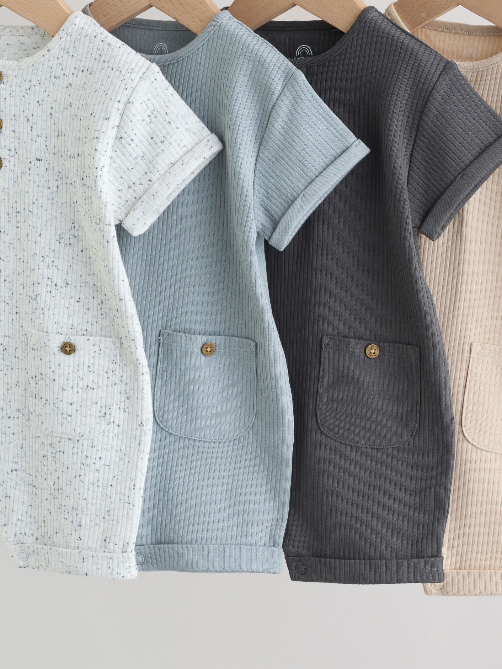 Grey Grandad Button Neck Baby Rompers 4 Pack