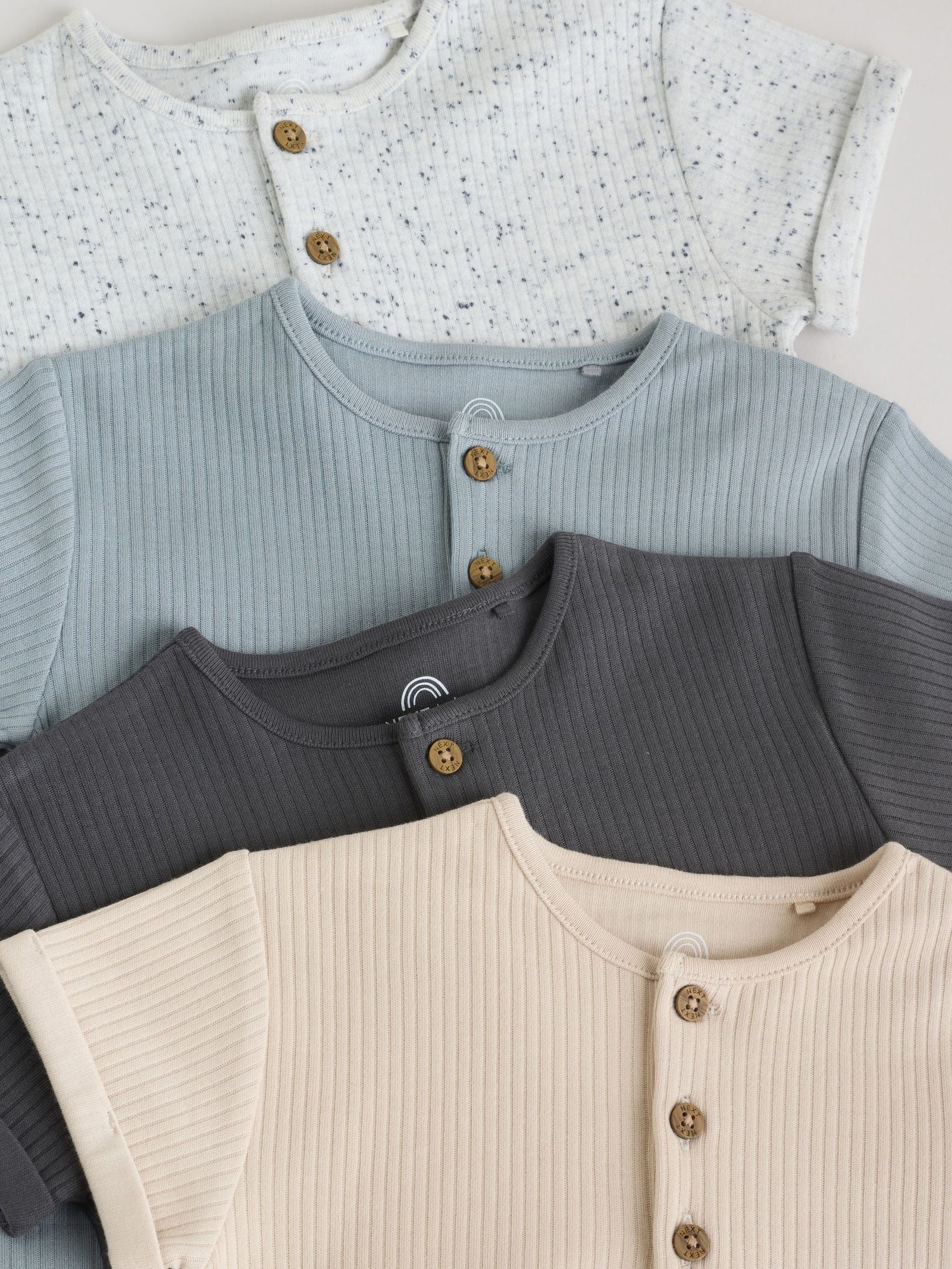 Grey Grandad Button Neck Baby Rompers 4 Pack