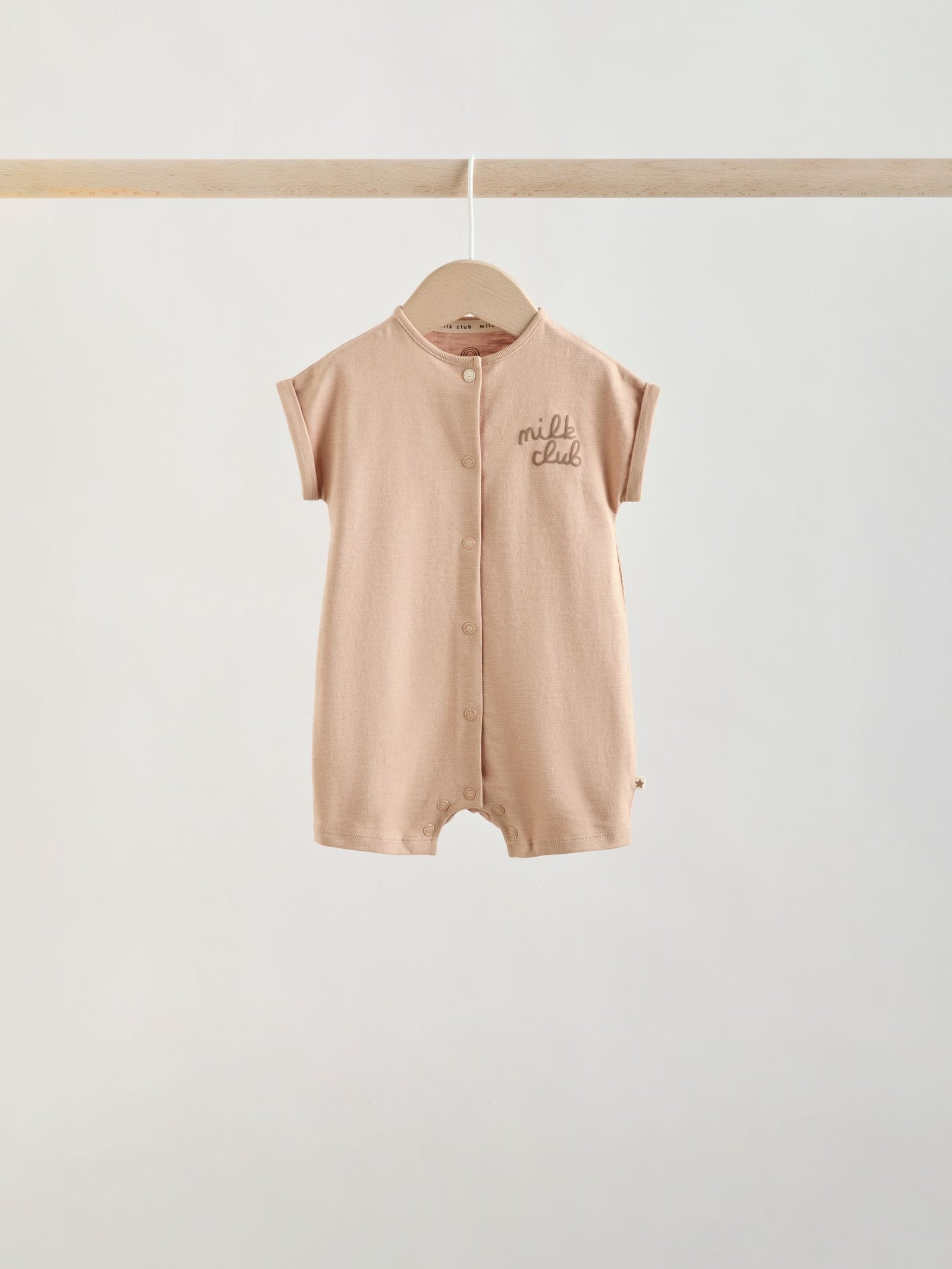 Neutral "Milk Club" Embroidered Baby Jersey Rompers 4 Pack