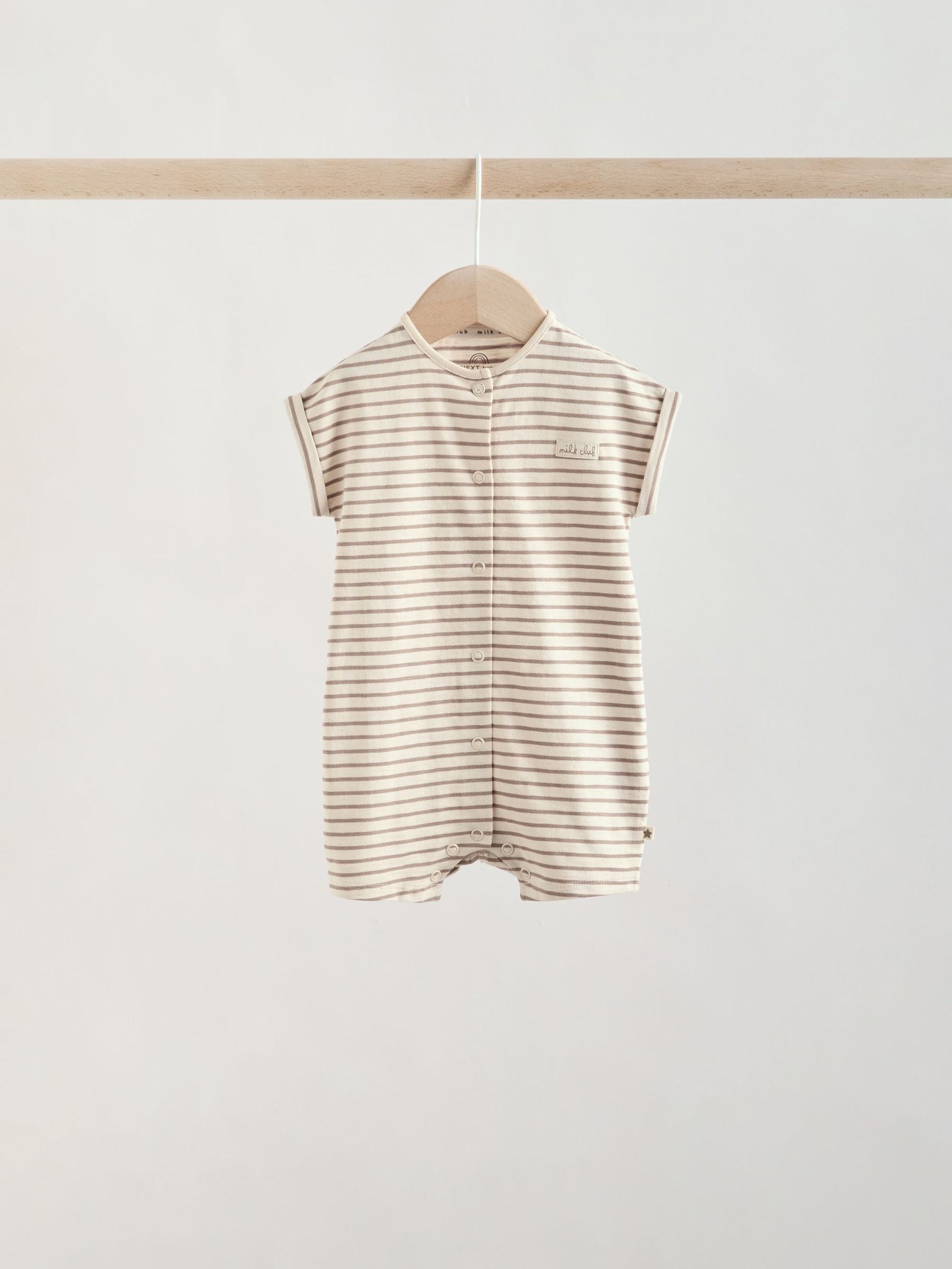 Neutral "Milk Club" Embroidered Baby Jersey Rompers 4 Pack