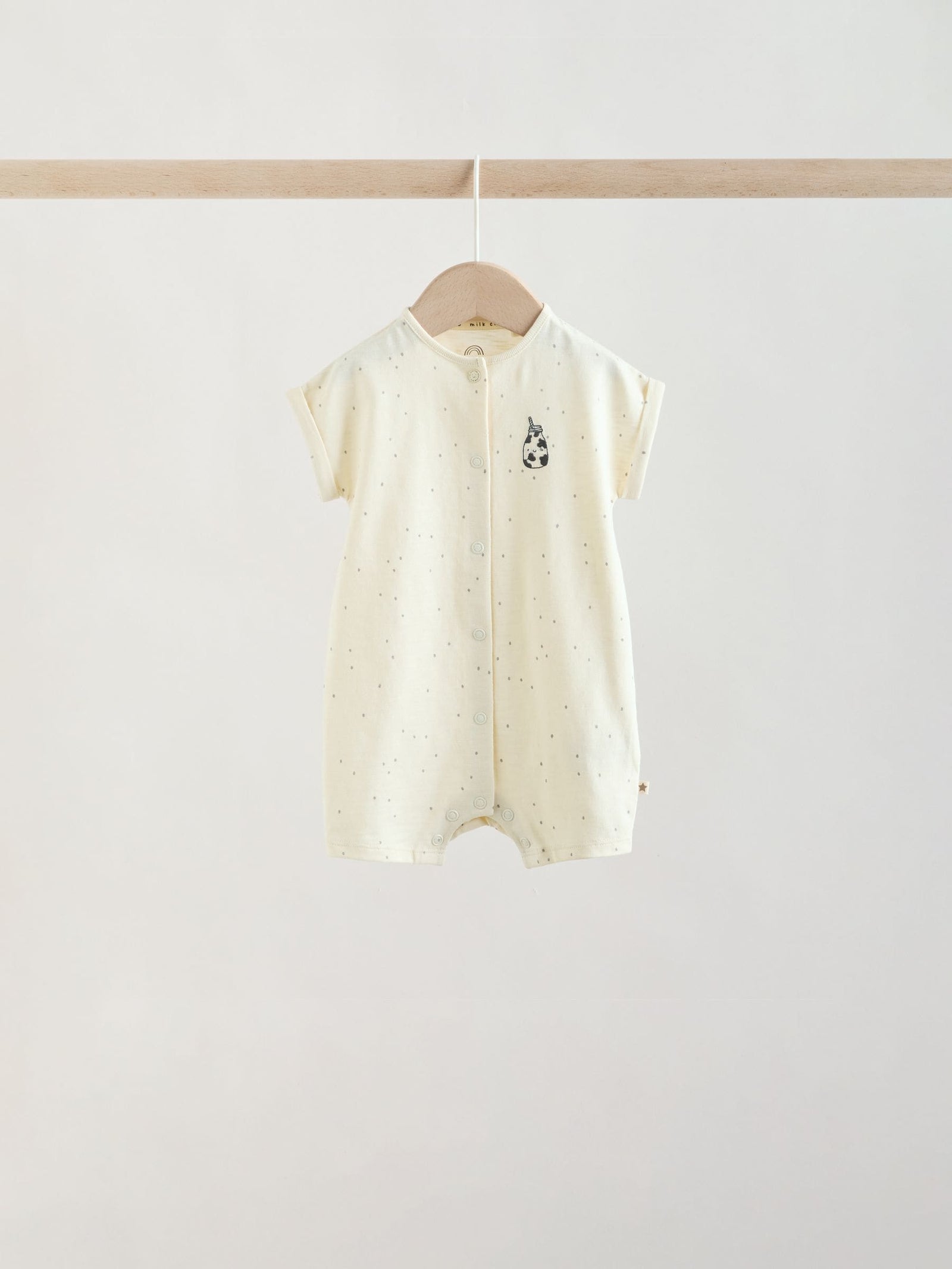 Neutral "Milk Club" Embroidered Baby Jersey Rompers 4 Pack