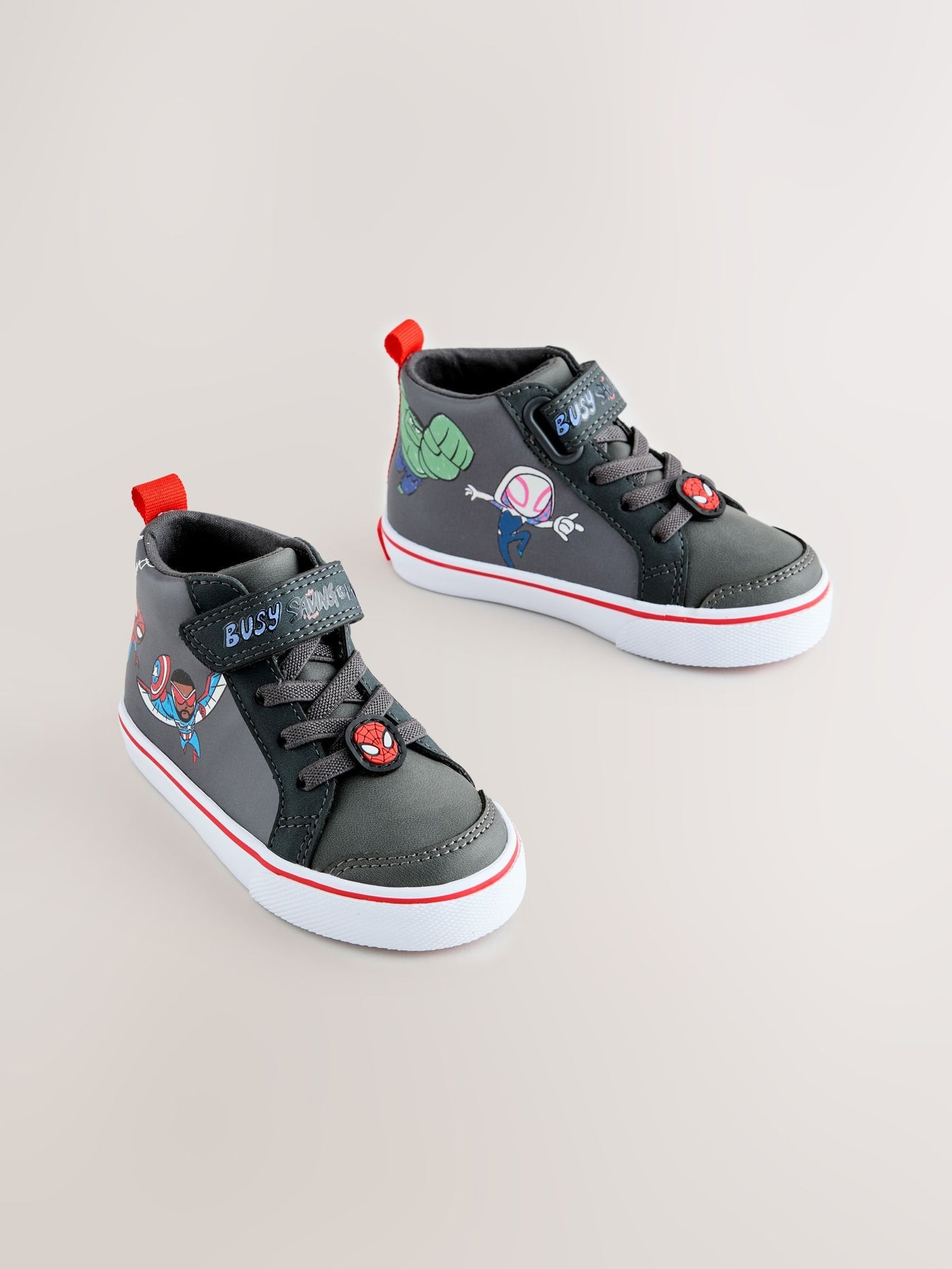 Grey Standard Fit (F) Spidey and Friends Elastic Lace Touch Fastening Boots