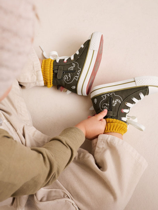 Green Dino Zip Fastening Hi Top Trainers