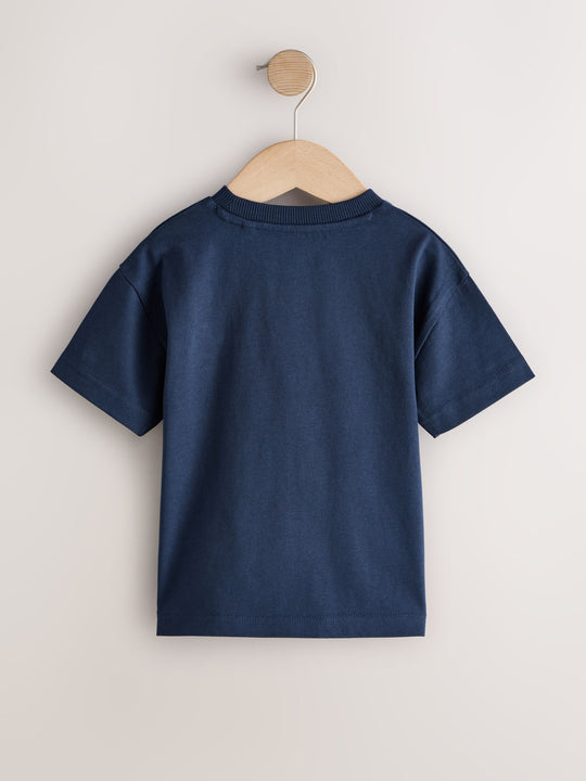 Navy Blue Fire Engine Short Sleeve Appliqué T-Shirt (3mths-7yrs)