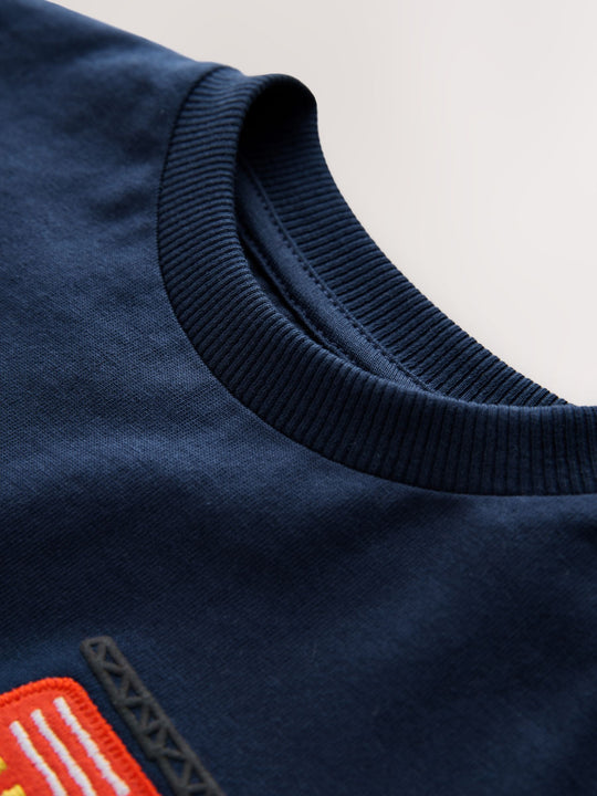 Navy Blue Fire Engine Short Sleeve Appliqué T-Shirt (3mths-7yrs)
