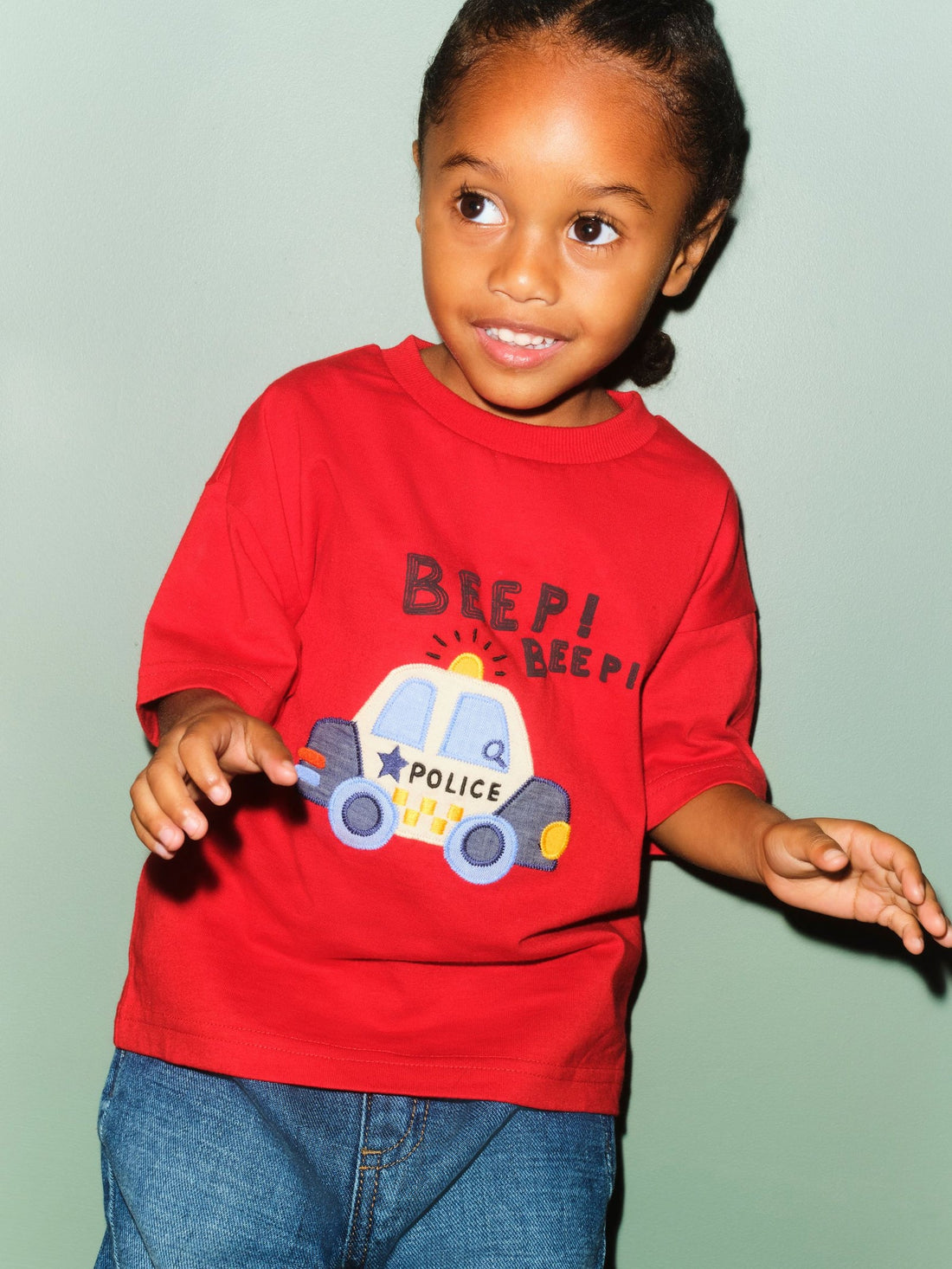 Red Police Car Short Sleeve Appliqué T-Shirt (3mths-7yrs)