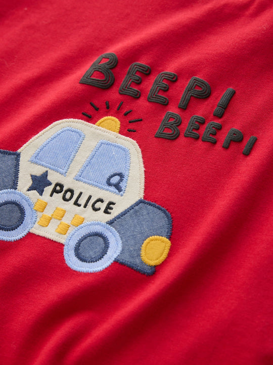 Red Police Car Short Sleeve Appliqué T-Shirt (3mths-7yrs)