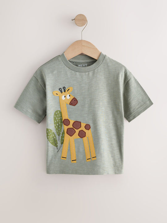 Green Giraffe Short Sleeve Appliqué T-Shirt (3mths-7yrs)