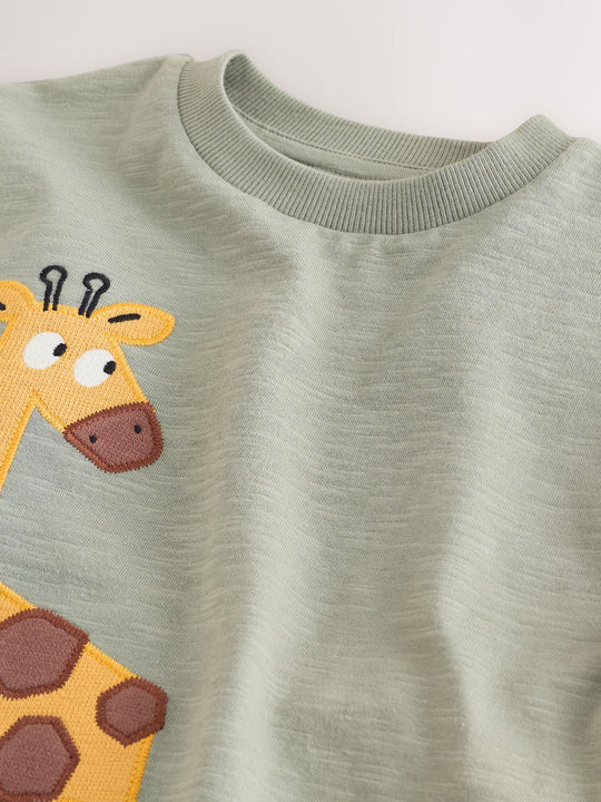 Green Giraffe Short Sleeve Appliqué T-Shirt (3mths-7yrs)