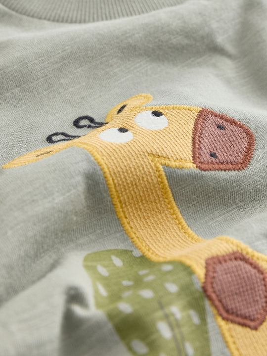Green Giraffe Short Sleeve Appliqué T-Shirt (3mths-7yrs)