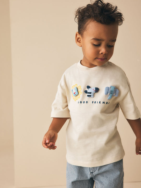 Neutral Safari Animals Short Sleeve 3D Padded T-Shirt (3mths-7yrs)