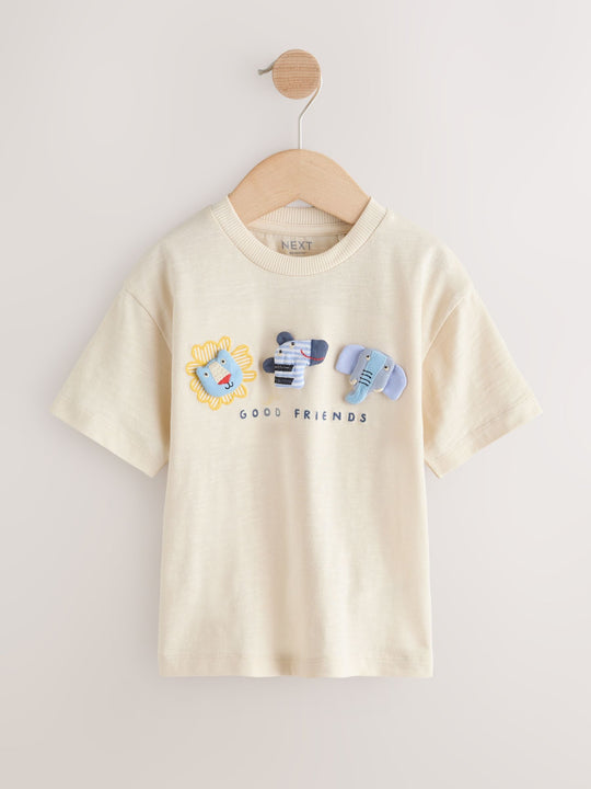 Neutral Safari Animals Short Sleeve 3D Padded T-Shirt (3mths-7yrs)