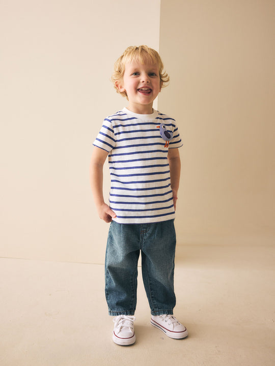 White/Blue Stripe Seagull Short Sleeve 3D Padded T-Shirt (3mths-7yrs)