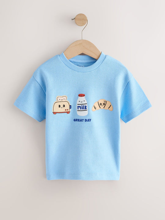 Light Blue Breakfast Trio Short Sleeve Appliqué T-Shirt (3mths-7yrs)
