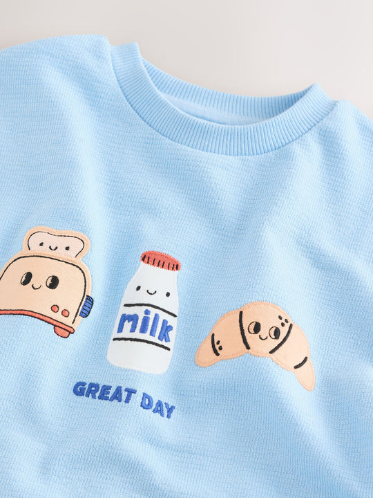 Light Blue Breakfast Trio Short Sleeve Appliqué T-Shirt (3mths-7yrs)