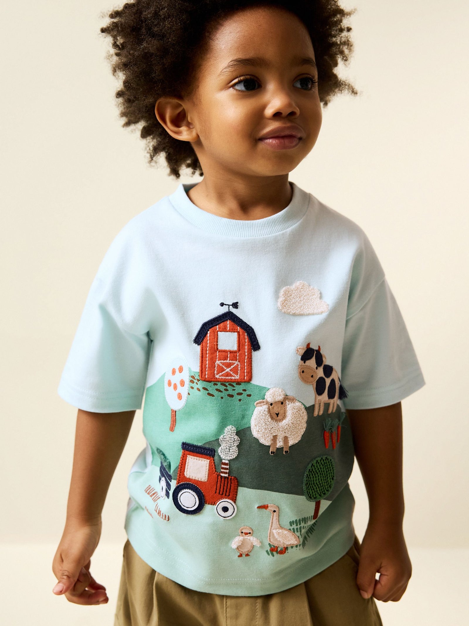 Green/Blue Farm Short Sleeve Appliqué T-Shirt (3mths-7yrs)