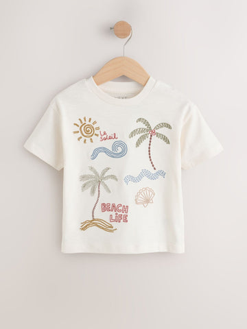 Neutral Beach Palms Short Sleeve Appliqué T-Shirt (3mths-7yrs)