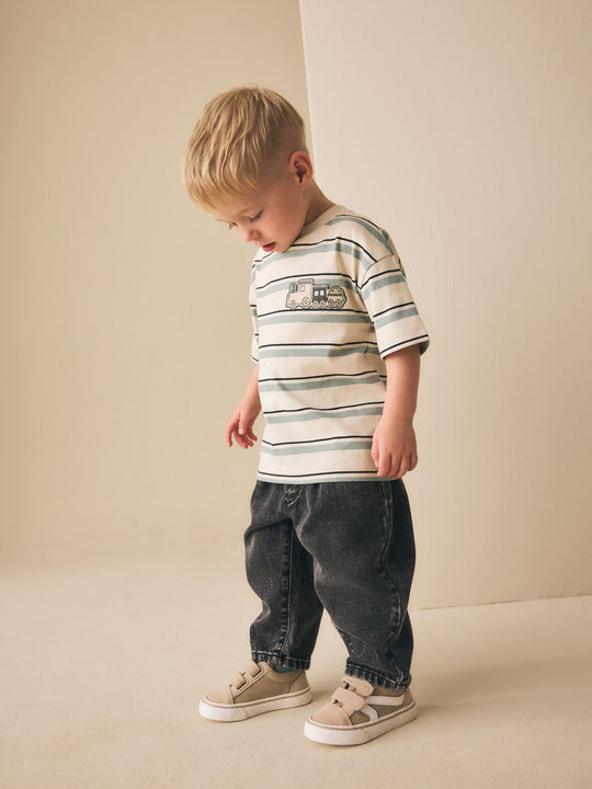 Blue/Ecru Train Short Sleeve Stripe T-Shirt (3mths-7yrs) (3mths-7yrs)