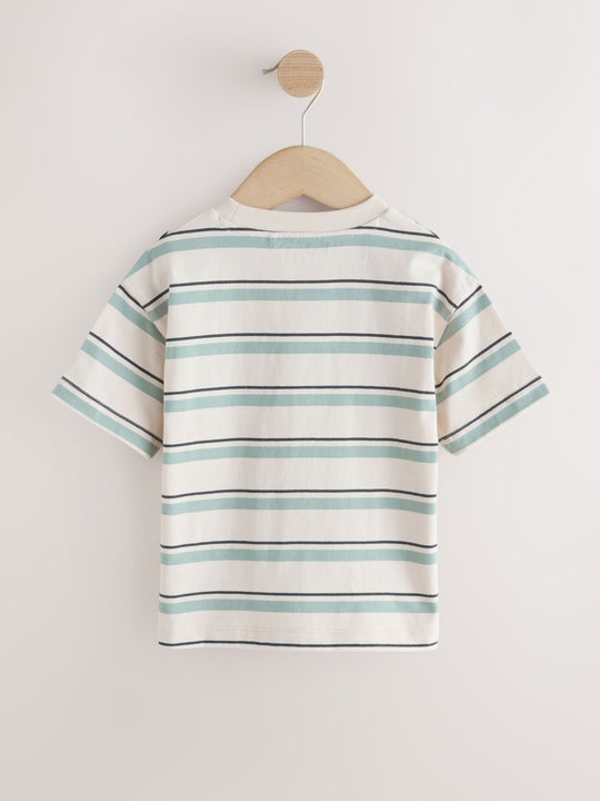 Blue/Ecru Train Short Sleeve Stripe T-Shirt (3mths-7yrs) (3mths-7yrs)