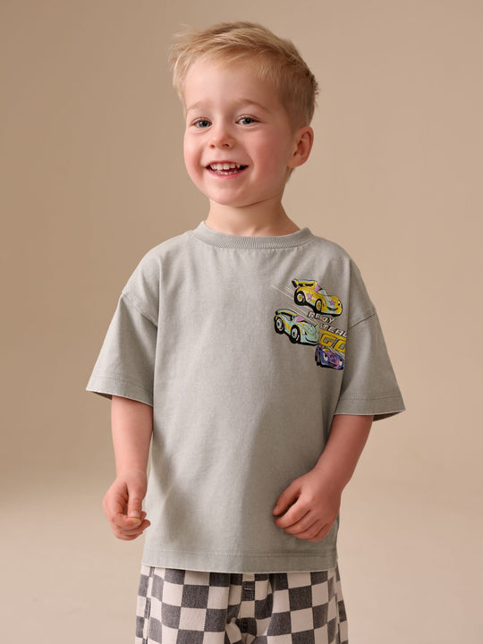 Grey Race Car Short Sleeve Back Print T-Shirt (3mths-7yrs)