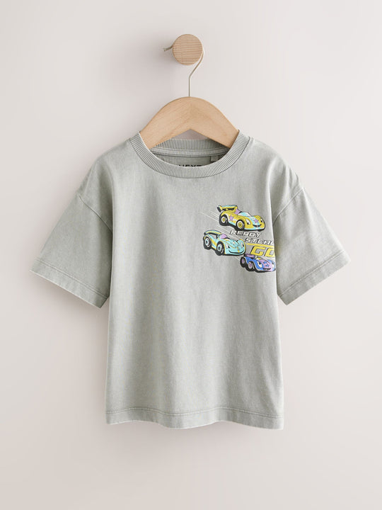 Grey Race Car Short Sleeve Back Print T-Shirt (3mths-7yrs)