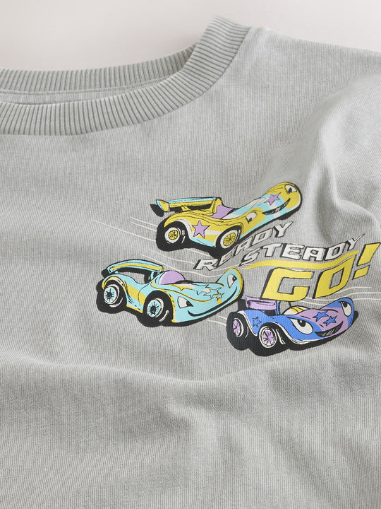Grey Race Car Short Sleeve Back Print T-Shirt (3mths-7yrs)
