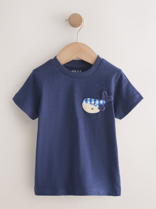 Navy Sea Animal Short Sleeve Appliqué T-Shirts 3 Pack (3mths-7yrs)