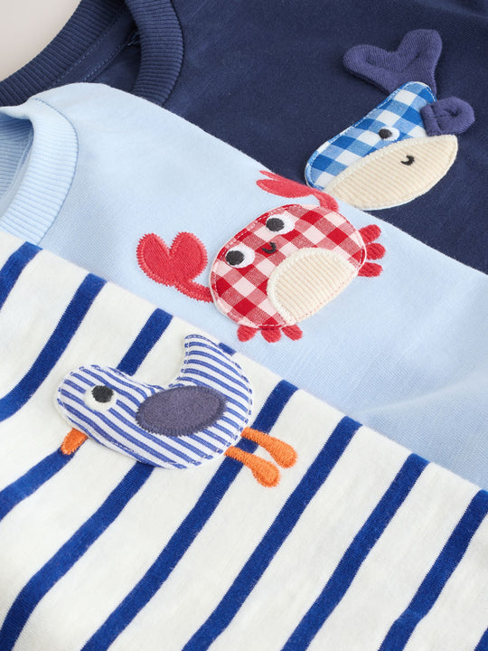 Navy Sea Animal Short Sleeve Appliqué T-Shirts 3 Pack (3mths-7yrs)