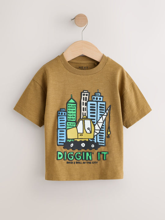 Teal Blue Digger Short Sleeve Graphic T-Shirts 3 Pack (3mths-7yrs)