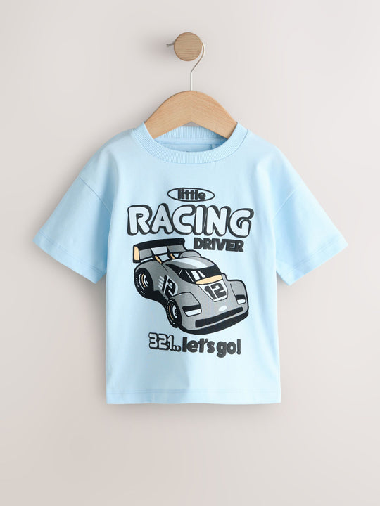 Black/Grey Race Car Short Sleeve Graphic T-Shirts 3 Pack (3mths-7yrs)