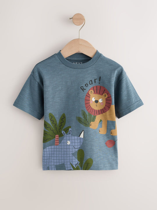 Green Safari Animals Short Sleeve Appliqué T-Shirts 3 Pack (3mths-7yrs)